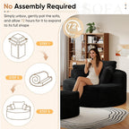 Oversized Round Chaise Longue Chair with Ottoman, Modern Corduroy Deep Seat Circle Single Cloud Floor Accent Chair w/Cup Holders for Living Room, Bedroom Apartment, 55" W * 74.6" D, Black