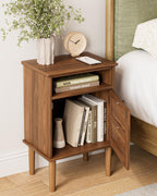 Nightstand, Boho Night Stand with 1 Drawer, Modern Side Accent Table with Open Shelf, Wooden Top Bedside End Table for Bedroom, Living Room, Walnut