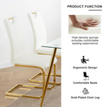 5-Piece Dining Room Table Set, Modern 36" Round Gold Glass Dining Table Set for 4, Kitchen and Dining Table Set with 4 White PU Leather Dining Chairs for Dining Room Kitchen