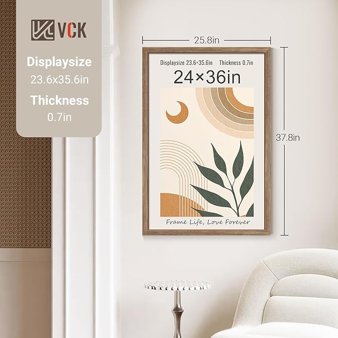 VCK 24x36 Poster Frame Set of 4 - Walnut, Gallery-Quality Wood Picture Frames, 1.1-Inch Wide Border, Polished Plexiglass, Vertical or Horizontal Wall Display for Photo/Art/Prints, Walnut
