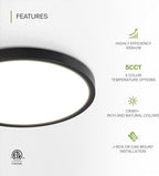 ASD LED 12" Round Flush Mount Ceiling Light Fixture, Low Profile Surface Lighting | 5CCT, Dimmable, Ultra-Thin, ETL Listed | 24W 2000LM 2700-6000K 100-277V | Kitchen, Hallway Lamp | Black, 4 Pack