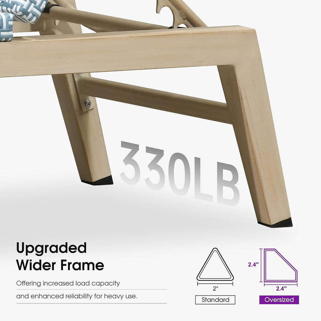 PURPLE LEAF Oversize Chaise Lounge Champagne Frame Set of 2, Pale Blue | 3-Year Color Retention PE Rattan, 2.4" Thickened Aluminum Frame, 16.14" Knee-Friendly Height, French-Inspired Style