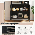 LOKO 64.5” Tall Kitchen Pantry Cabinet, Buffet Sideboard with Charging Station, Modern Wine Bar Cabinet with Wine Glass Rack, Kitchen Hutch Cupboard for Dining Room, Living Room (Black)