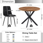 5-Piece Round Dining Table Set - Kitchen Table Chairs Set of 4 with Black Velvet Upholstered Chairs -Dining Table Set for 4