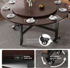 Round Drop Leaf Kitchen Dining Table with Wheels,Extendable Butterfly Table with Universal Wheels, Flip-Top Dinner Tables for Small Spaces(Gray,100cm/39.3in)