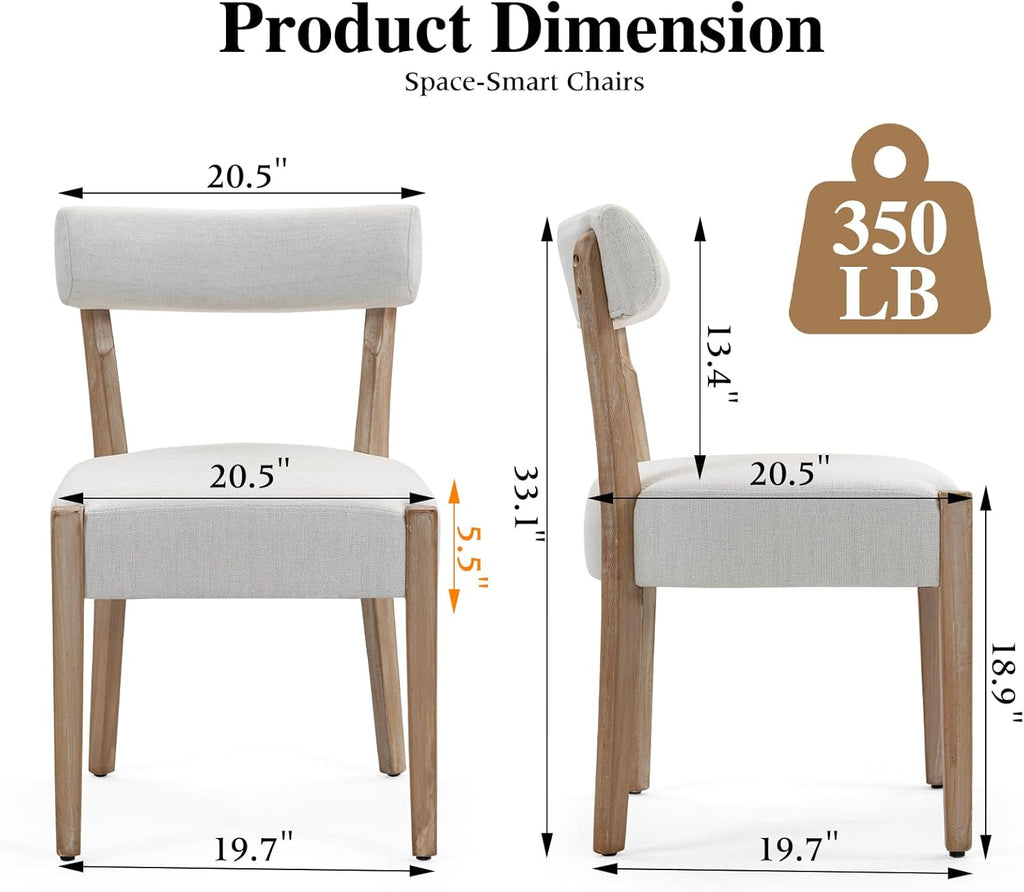 ZJhome Dining Chairs Set of 4, Mid-Century Modern Wooden Kitchen Chairs with Linen Upholstery - Low-Back Woven Design for Kitchen & Dining Room, Beige Fabric