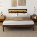 Karl home Bohemia Wood Bed Frame, Queen Size Platform Bed, Walnut Brown