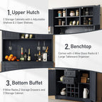 Merax 73.8" Kitchen Pantry Storage Cabinet, Freestanding Larder Cupboard, Kitchen Hutch Cabinet with Drawers Shelves and Cabinets, Buffet Cabinet Wine & Glass Racks for Dining Room, Living Room, Blue