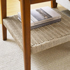 23" Mid-Century Side Table with Woven Shelf and Storage, for Living Room Couch Bedroom Patio Home Office,Dark Walnut (Side Table)