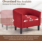 INZOY Oversized Accent Chair with Ottoman, 23.2" W Oversized Club Chair with Ottoman Set, Comfy Fabric Barrel Reading Chairs for Living Room Bedroom, Round Reading Chair with Foot Rest, Red
