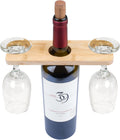 BambooVast- Wine Glass Holder and Bottle Stand, Bamboo Wine Butler with 2 Glass Slots, Countertop Wine Rack Display Caddy for Home Bar, Kitchen, and Dining Room Decor