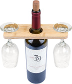 BambooVast- Wine Glass Holder and Bottle Stand, Bamboo Wine Butler with 2 Glass Slots, Countertop Wine Rack Display Caddy for Home Bar, Kitchen, and Dining Room Decor