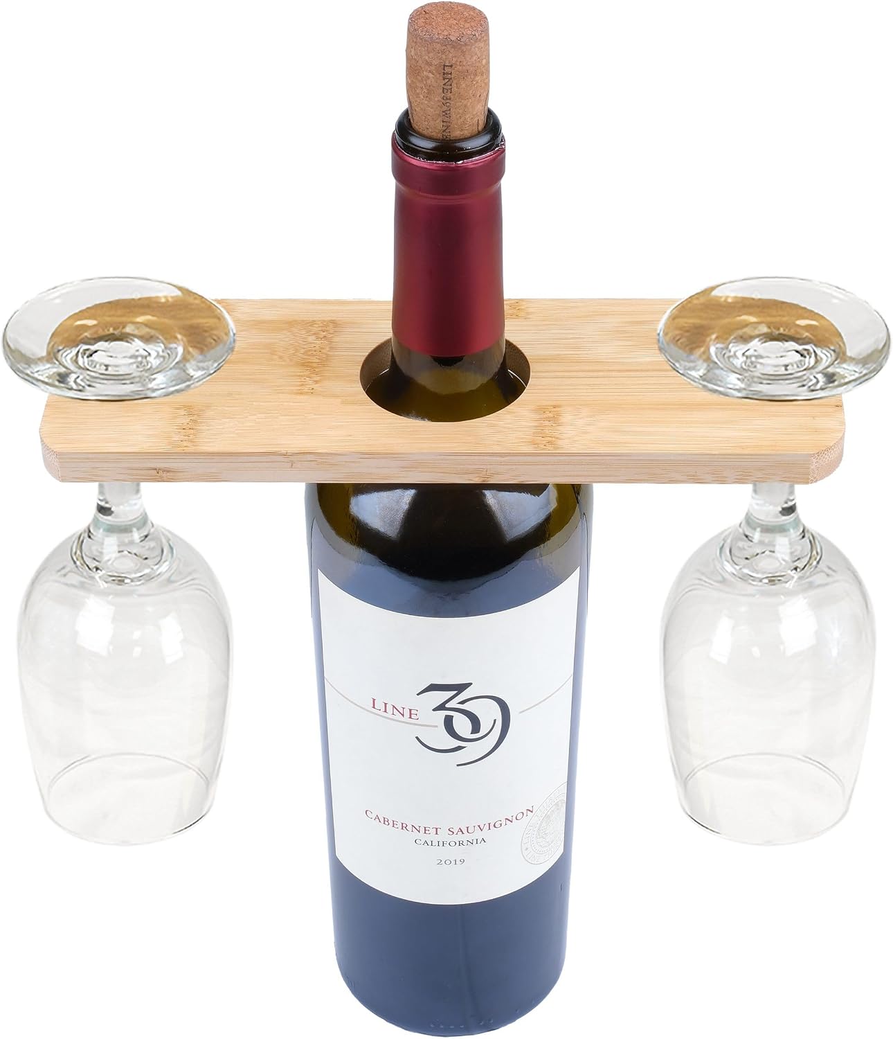 BambooVast- Wine Glass Holder and Bottle Stand, Bamboo Wine Butler with 2 Glass Slots, Countertop Wine Rack Display Caddy for Home Bar, Kitchen, and Dining Room Decor