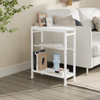 Side Table for Small Spaces, Narrow End Table with Magazine Holder, 2 in 1 Design Slim Side Table, Skinny Nightstand for Living Room Bedroom, Thin Side Magazine Table, White