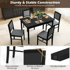 Giantex 5-Piece Dining Table Set for 4, Wooden Kitchen Table and Chairs with Solid Rubber Wood Legs, Padded Seat & Backrest, Space Saving Dinette Set for Home Dining Living Room, Breakfast Nook