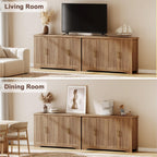 Memobarco Fluted Buffet Cabinet with Storage Accent Sideboard,Modern Credenza with 4 Doors & Adjustable Shelves,Wood Coffee Bar Table Console for Dining Room Kitchen Living Room Entryway,Natural Oak