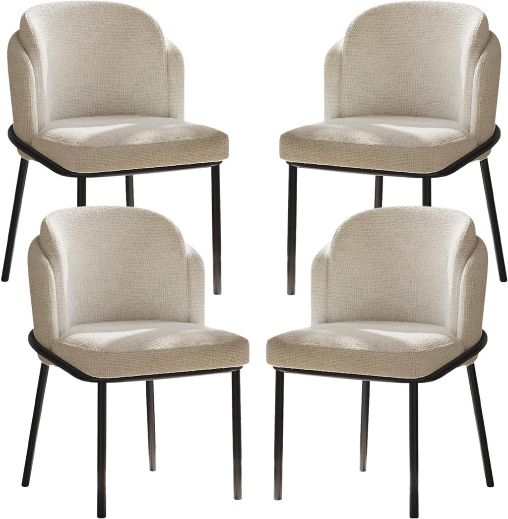 Modern Dining Chairs Set of 4 Cream White Upholstered Side Chairs with Curved Backrest Ergonomic Soft Seat Metal Legs Kitchen Dining Room Living Room Vanity Accent Chairs Mid Century Style