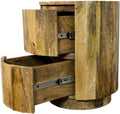 Carolina Chair & Table Harrison Vertical Groove Round Scallop Accent Table with 2 Drawers – Solid Wood Rustic Storage Table – Compact Side Furniture for Living Room, Bedroom, Small Spaces (Natural)