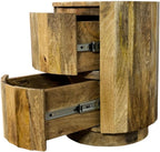 Carolina Chair & Table Harrison Vertical Groove Round Scallop Accent Table with 2 Drawers – Solid Wood Rustic Storage Table – Compact Side Furniture for Living Room, Bedroom, Small Spaces (Natural)