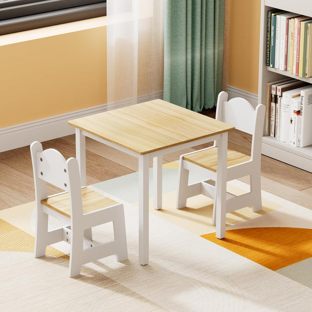 JOYMOR Kids Table and Chairs, Toddler Table and Chair Set for Ages 1-3, Wooden Activity Table with Chairs, Perfect for Arts, Crafts and Nursery Use