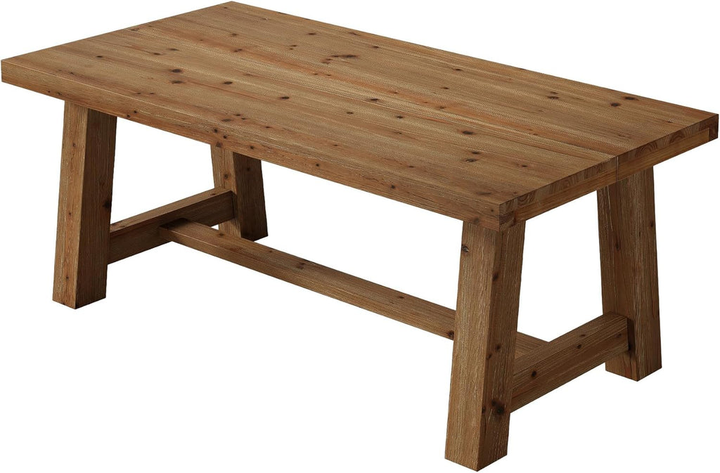 63-Inch Solid Wood Dining Table, Farmhouse Kitchen Table for 4-6 People, Rectangular Wooden Dinner Table with Thick Top & Trestle Base, Natural Wood
