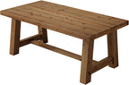63-Inch Solid Wood Dining Table, Farmhouse Kitchen Table for 4-6 People, Rectangular Wooden Dinner Table with Thick Top & Trestle Base, Natural Wood