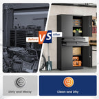 Yizosh Metal Garage Storage Cabinet with Locking Doors and Adjustable Shelves, 71" Tool Storage Cabinet with 2 Drawer for Garage,Warehouse