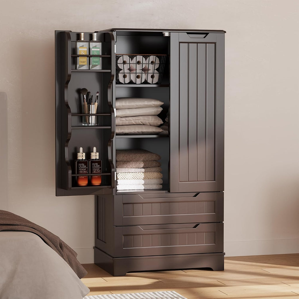 Gizoon 47'' Kitchen Pantry Cabinet with Drawers for Dining Room, Dark Brown | Small Food Pantry Storage Cabinet with 6 Door Shelves for Snacks and Spices, Craft Storage Cabinet for Craft Room