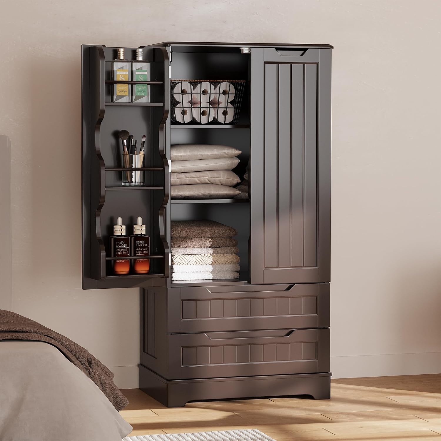 Gizoon 47'' Kitchen Pantry Cabinet with Drawers for Dining Room, Dark Brown | Small Food Pantry Storage Cabinet with 6 Door Shelves for Snacks and Spices, Craft Storage Cabinet for Craft Room