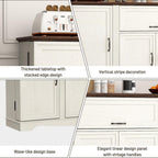 65" Sideboard Buffet Cabinet with Storage, Farmhouse Kitchen Pantries Sideboard Cabinets with Drawer, Wood Coffee Bar Cabinet with Adjustable Shelves, Storage Cabinets for Kitchen, Antique White