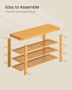SONGMICS Shoe Rack Bench, 4 Tier Bamboo Shoe Storage Organizer, Entryway Bench, for Living Room, Bathroom, Bedroom, 11.3 x 35.2 x 20.5 Inches, Light Bamboo ULBS390YL01