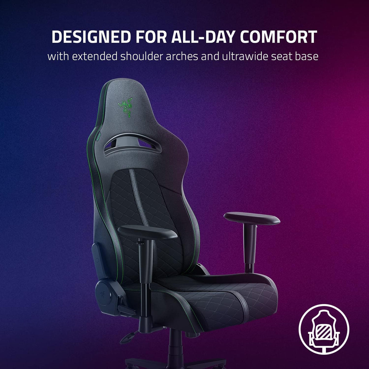 Razer Enki X Essential Gaming Chair, All-Day Comfort, Black | Built-in Lumbar Arch, Optimized Cushion Density, Dual-Textured, Eco-Friendly Synthetic Leather, Adjustable 152-degree Recline