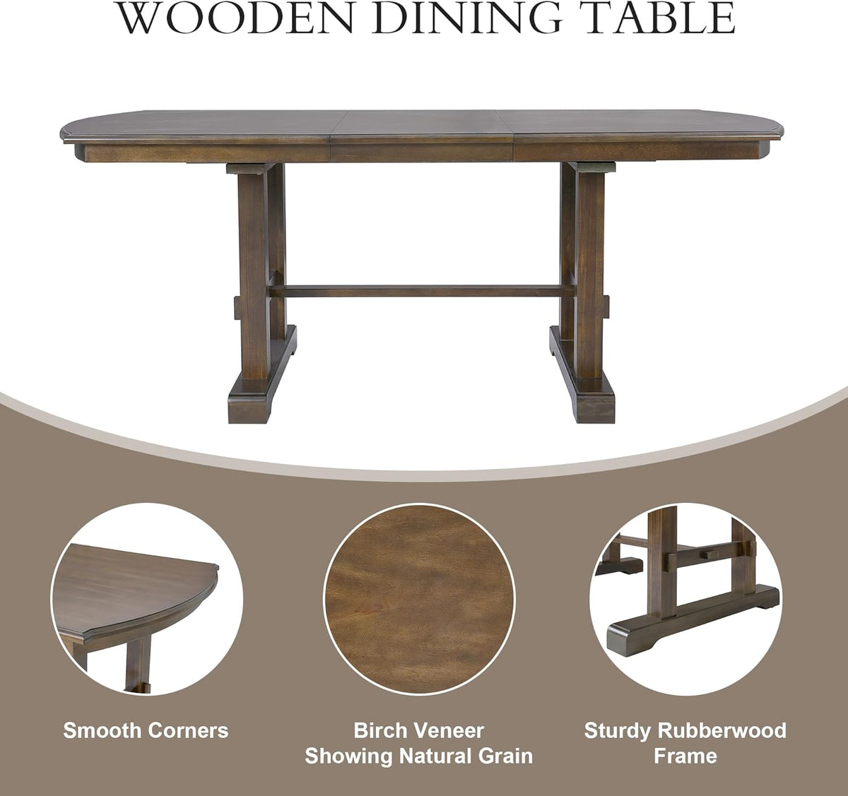 6-Piece Dining Table Set, 60inch to 78inch Extendable Wood Dining Table with Removable Leaf, Kitchen Table Set with 4 Upholstered Side Chair and Bench, Dining Table Set for 6 (Brown)