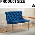 Shenyon Velvet Upholstered Dining Bench with Back, Tufted Loveseat Bench with Silver Stainless Steel Legs and Nailhead Trim, Banquette Seating for Dining Room, Kitchen, Entryway (Blue, Dining Bench)