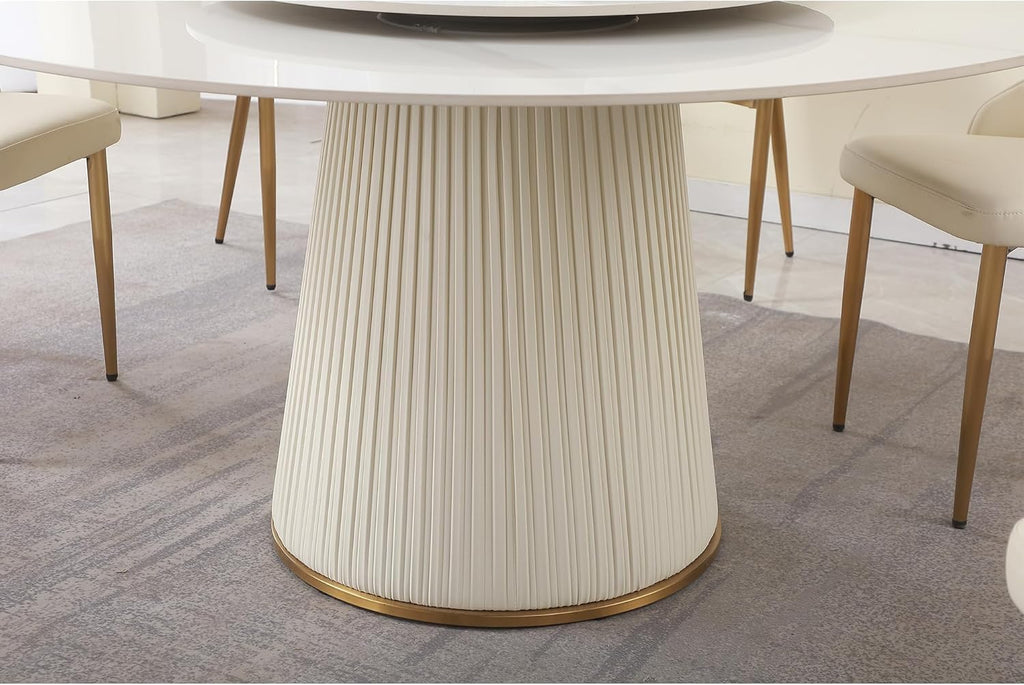 Round Marble Dining Table, Dining Table Faux Marble Stone Top Dining Room Set for 6-8 (White Tabletop, 59in Only Table with Lazy Susan)