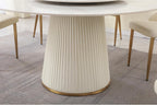 Round Marble Dining Table, Dining Table Faux Marble Stone Top Dining Room Set for 6-8 (White Tabletop, 59in Only Table with Lazy Susan)