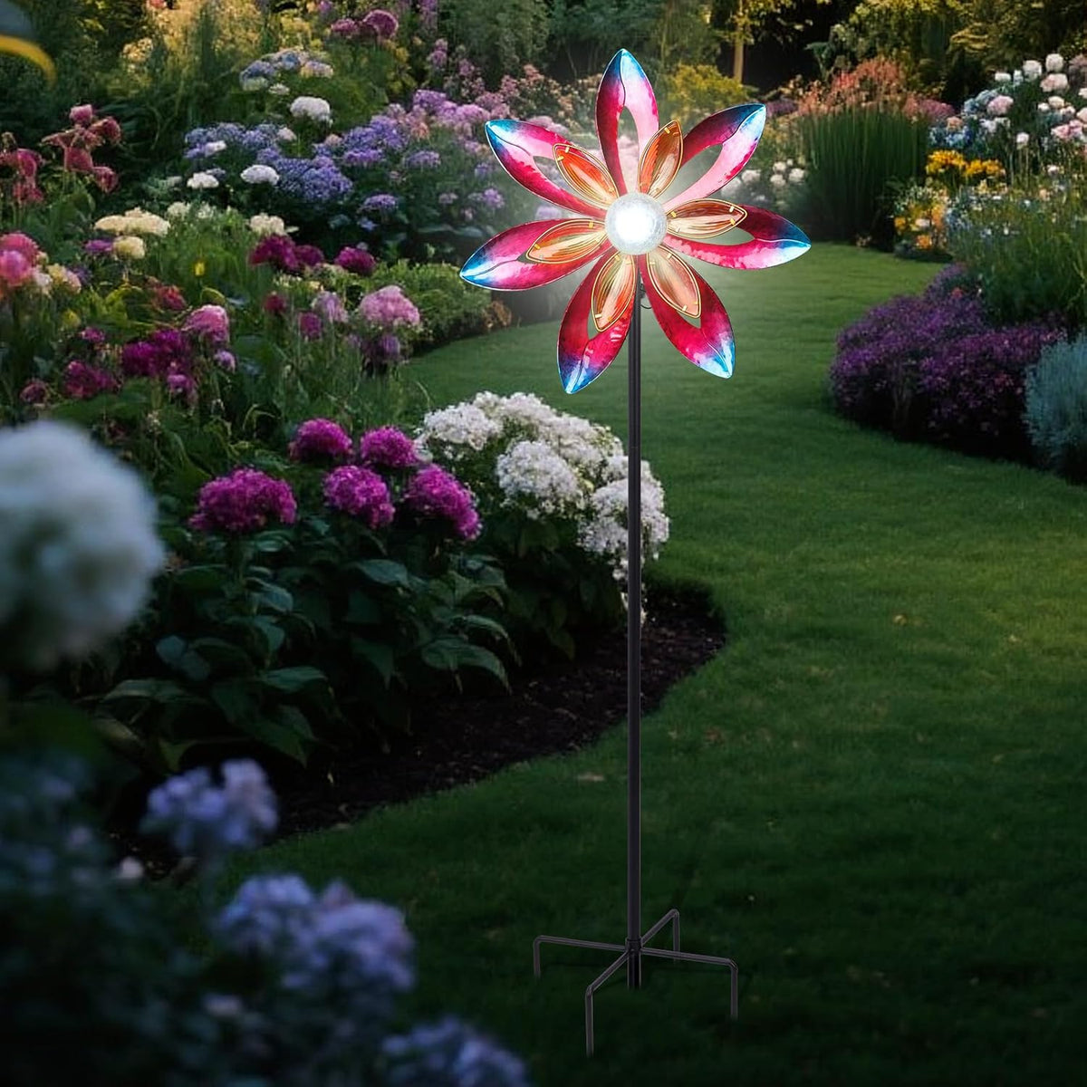 MUMTOP Wind Spinner Outdoor Large, 62 Inch Metal LED Solar Wind Sculptures Windmill for Yard Art, Garden Decor