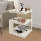 Modern Metal Side Table with Storage - No Assembly Small End Table & Nightstand for Bedroom,Living Room,Couch - Compact Accent Table for Small Spaces,Durable Bedside Table (Cream)