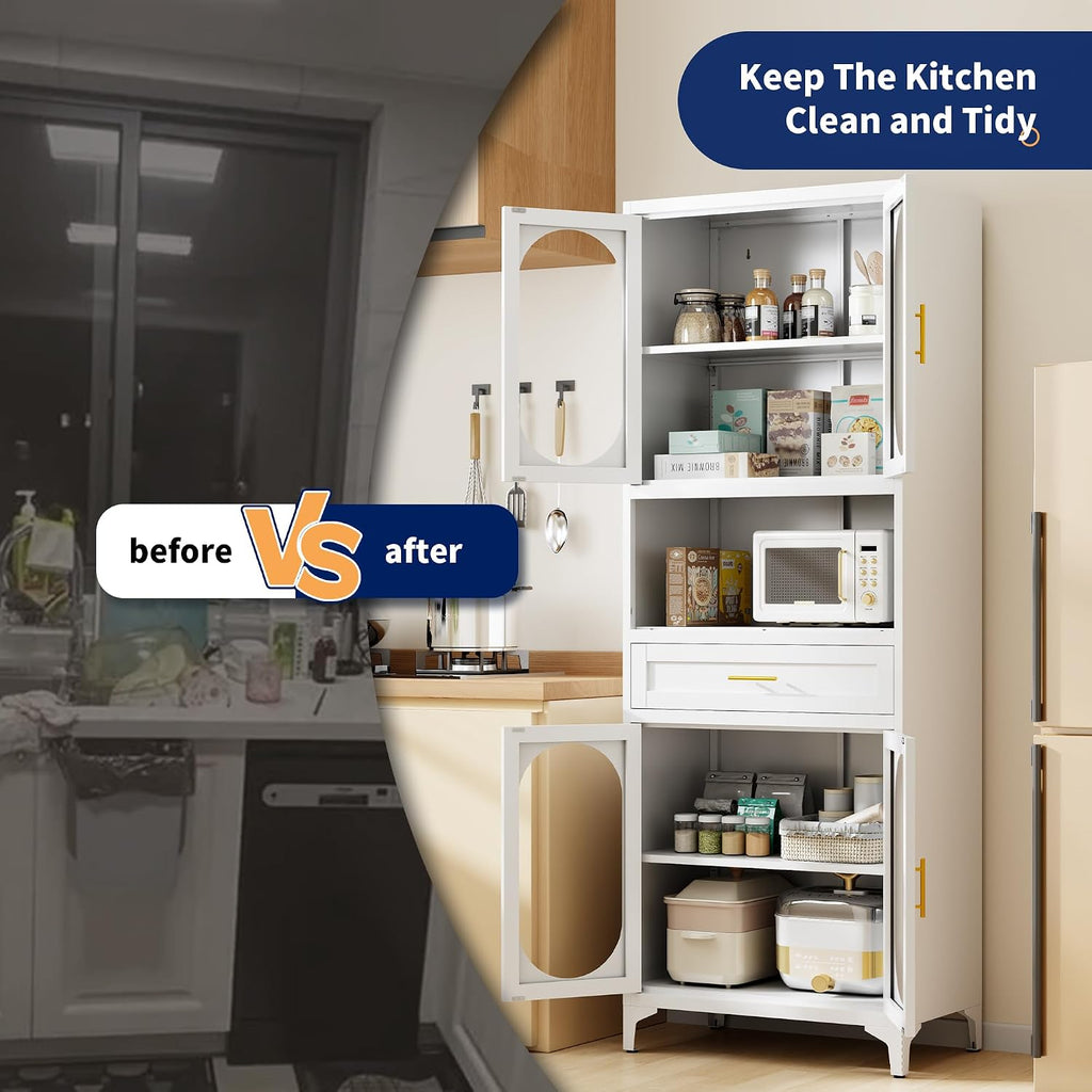Kitchen Pantry Storage Cabinet (White, 75" H)