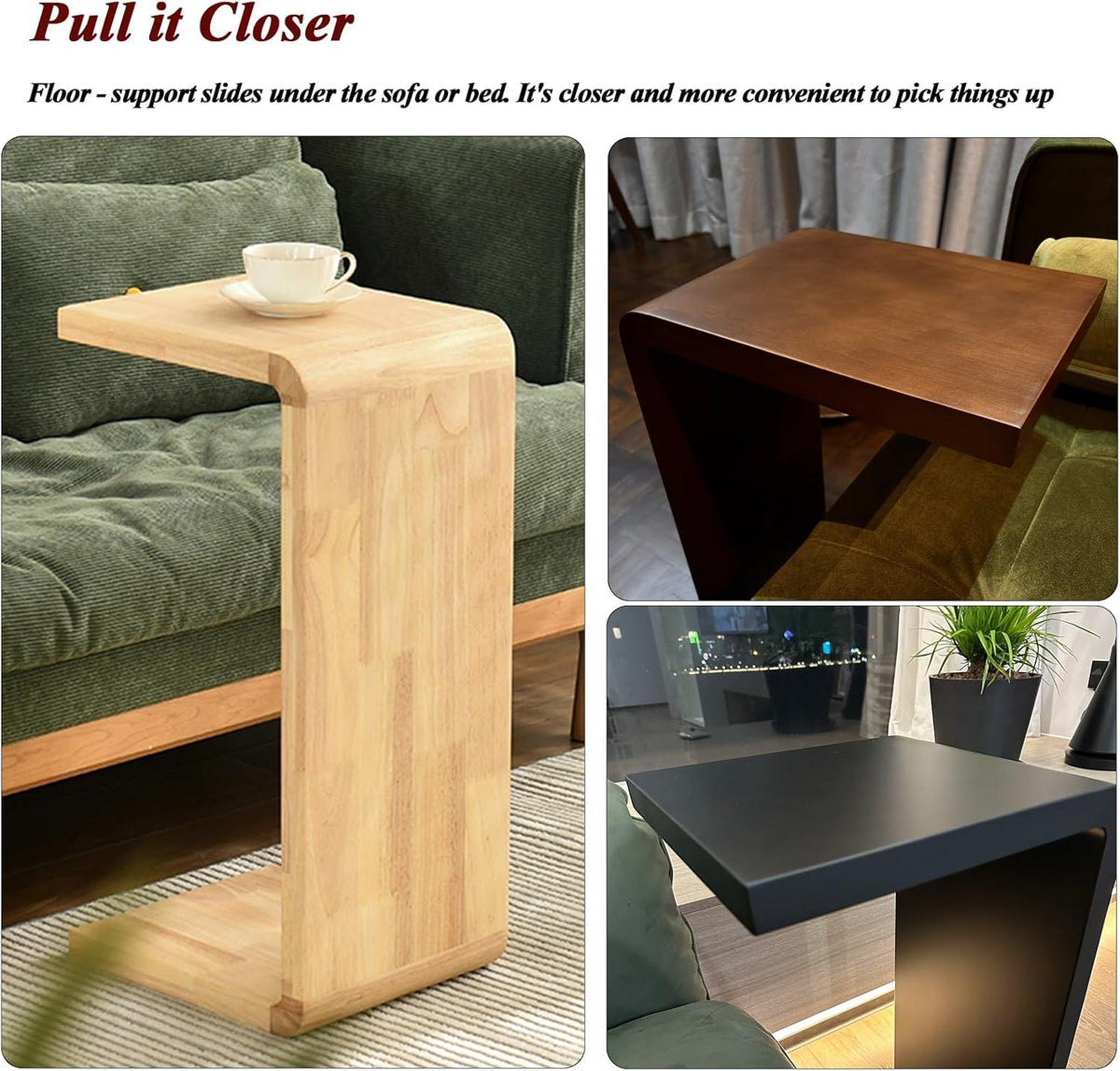 C-Shaped Side Table Solid Wood End Table for Couch (2, 27.2" H-Natural) | Suitable for Sofa and Bed, Wooden C Tables for Living Room Bedroom, Small Snack Tray Table for Space Saving