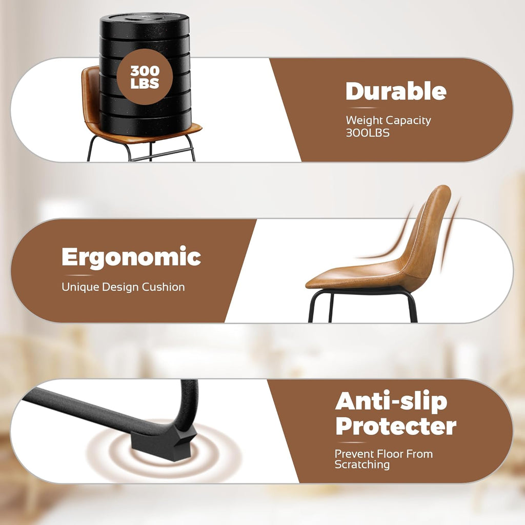 Dining Chairs Set of 8, 18 Inch Faux Leather Kitchen Chairs with Back, Modern Armless Dining Room Chair with Metal Legs for Home Bistro Coffee Shops (Brown)
