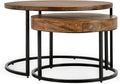 32" Natural Grain Side Coffee Table, Small Nesting Tables with Sturdy Iron Base, Nesting Table Set with Transitional Styling for Versatile Home Usage Areas, Brown+Black