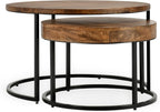 32" Natural Grain Side Coffee Table, Small Nesting Tables with Sturdy Iron Base, Nesting Table Set with Transitional Styling for Versatile Home Usage Areas, Brown+Black