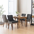 Modern Dining Chairs Set of 6, Fabric Upholstered High Back Chairs with Nailhead Trim and Curved Solid Wood Legs, Sillas de Comedor Accent Chairs for Dining Room, Black & Patterned