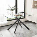 Modern Dining Table for 4-6 People, 51" Rectangle Dining Room Table with Black Chrome Metal X-Legs, Rectangular Tempered Glass Dining Table, Kitchen Dining Room Tables Luxury Dinner Table