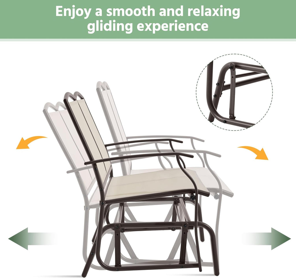 Yaheetech Glider Bench for Outside Patio 2-Person Outdoor Loveseat,Beige | Front Porch Bench and Patio Glider with Heavy-Duty Steel Frame for Backyard Poolside Garden and Smooth Gliding Motion for Two