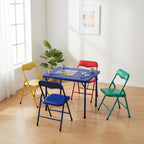 FurnitureR 5-Piece Folding Table and Chair Set, Compact Square Activity Table with 4 Folding Chairs, Sturdy Metal Frame, Flat-Fold Design for Game Room, Crafts, Family Activities