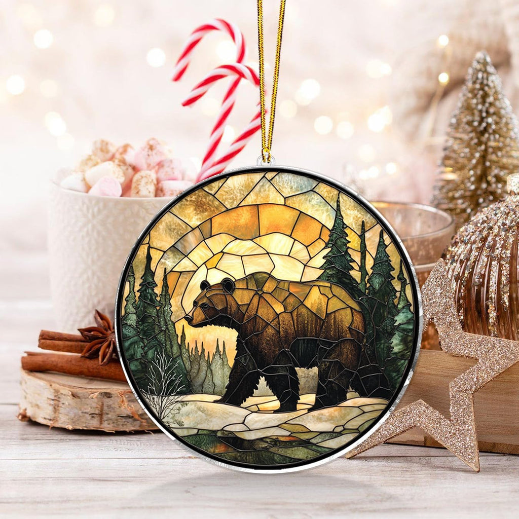 Bear Suncatcher – Grizzly Bear Window Hanging Art for Cabin Decor, Rustic Nature Wildlife Gift for Outdoors Lovers – Forest Animal Window Ornamen, Nature Lover Gift for Outdoors Enthusiastst (Sun-29)