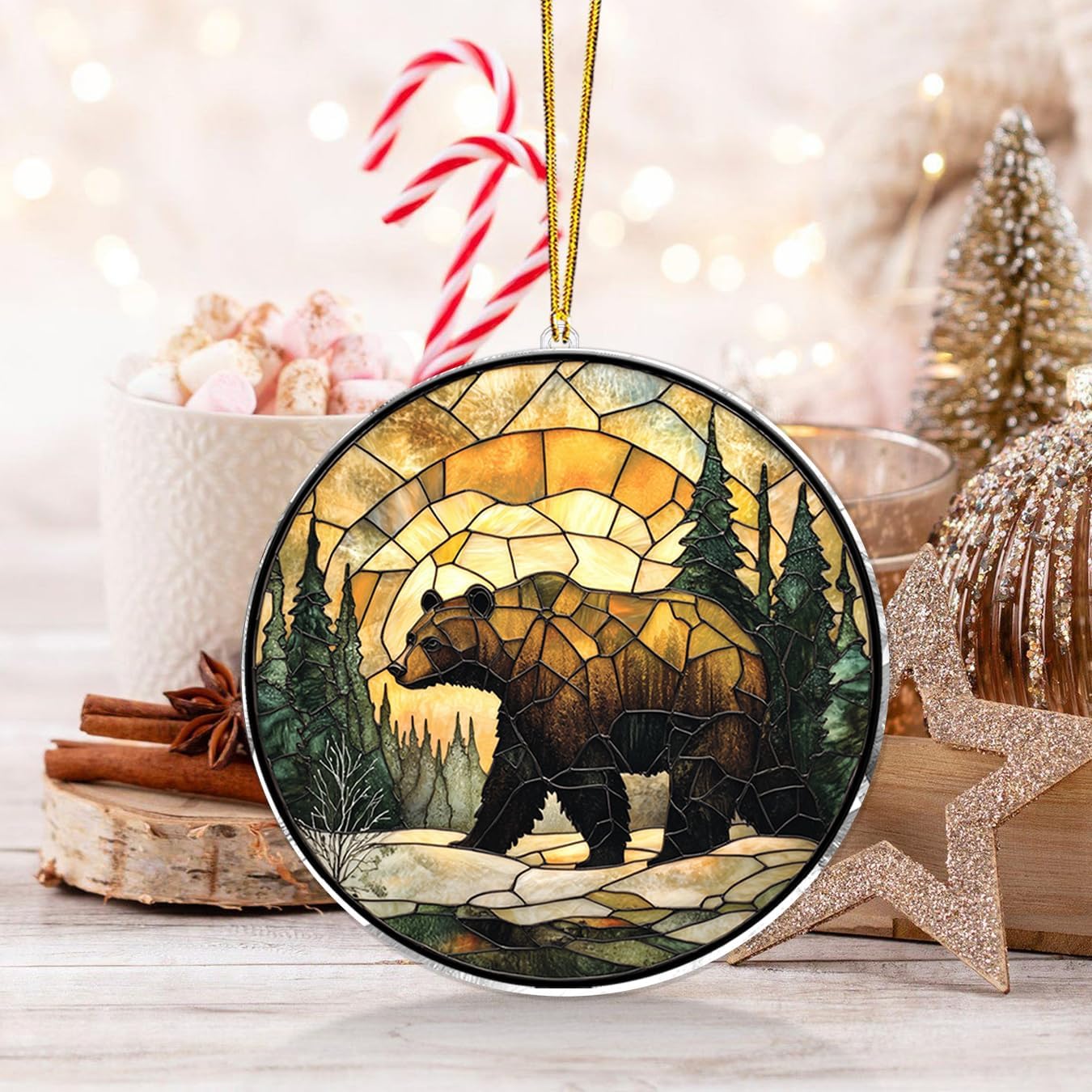 Bear Suncatcher – Grizzly Bear Window Hanging Art for Cabin Decor, Rustic Nature Wildlife Gift for Outdoors Lovers – Forest Animal Window Ornamen, Nature Lover Gift for Outdoors Enthusiastst (Sun-29)