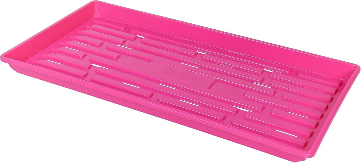 SUNPACK 10" x 20" Heavy Duty Shallow Plastic Seed Starting Tray, Magenta, 1" - Lined with Drainage Holes for Excess Water and Aeration, Ideal for Greenhouses or Indoor Gardening